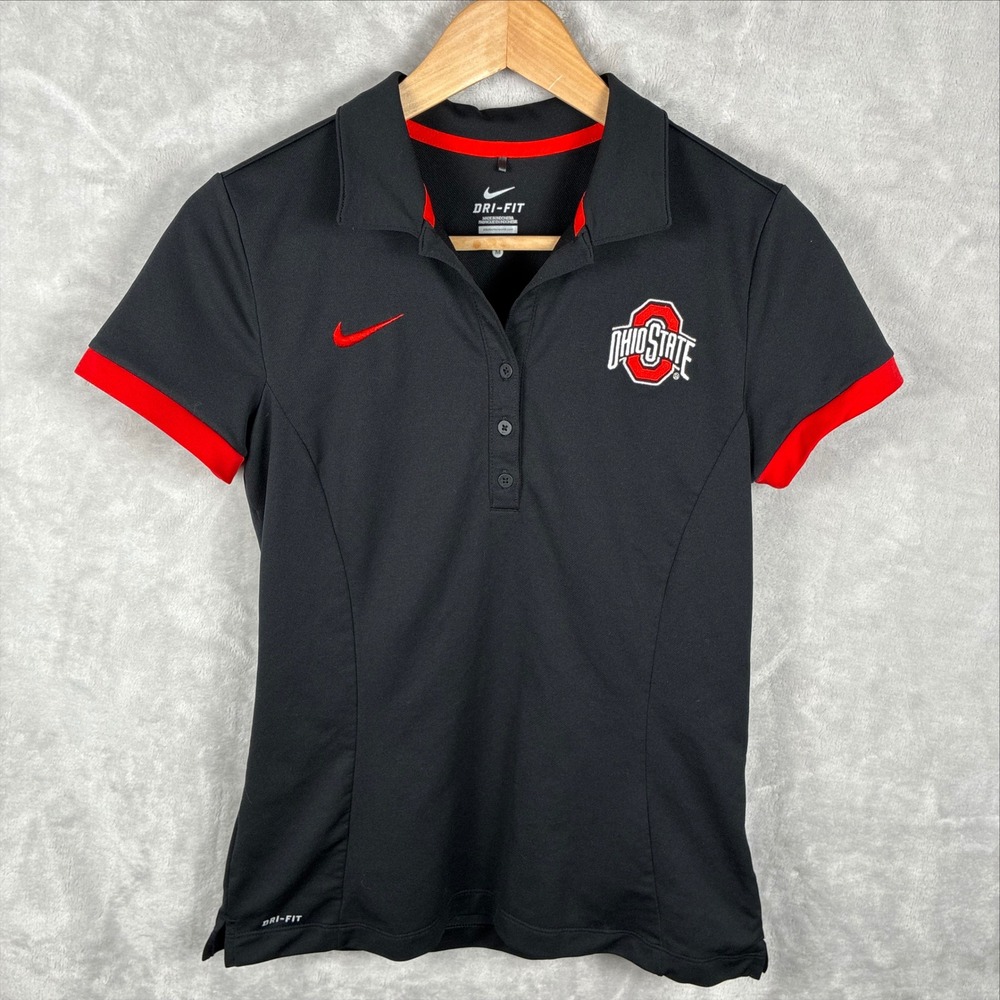 Nike Ohio State Buckeyes Womens Dri-FIT Polo Shirt Black Red Size Medium